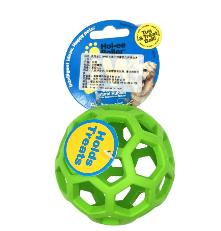 Milk-Scented Treat-Dispensing Geometric Toy Ball – Natural Rubber Dog Chew & Teeth Cleaner