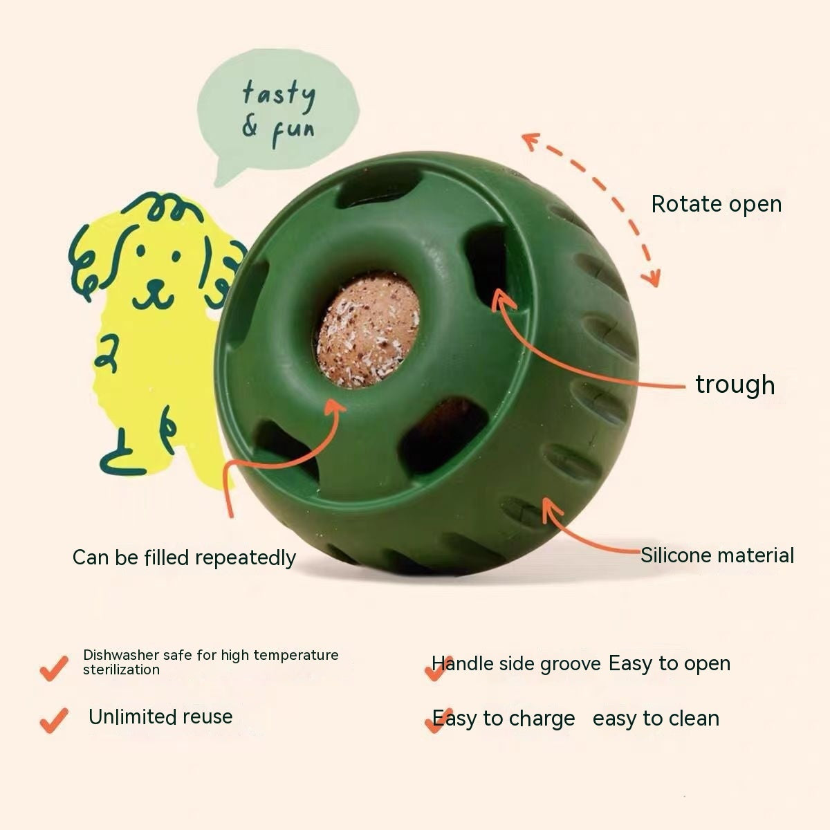 Interactive Silicone Treat-Dispensing Ball for Dogs – Fun & Engaging Feeding Toy